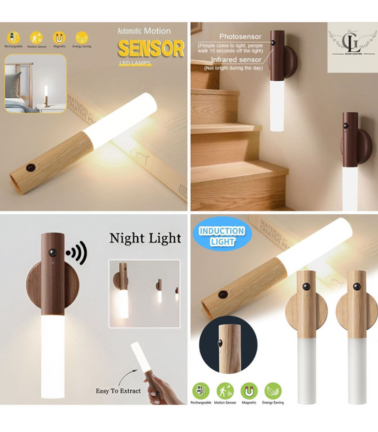 LED USB Magnetic Wood Wireless Night Light Motion Sensor Wall Light